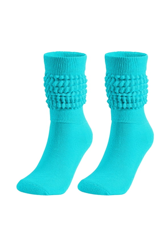 , Slouch Socks for Women, Cotton Knit Scrunch Boot Socks, Knee High Stacked Slouchy Solid Color Long Socks, Retro Chunky Ruched Design, for Winter, Fall, Daily Wear, 1 Pair Light Blue One size