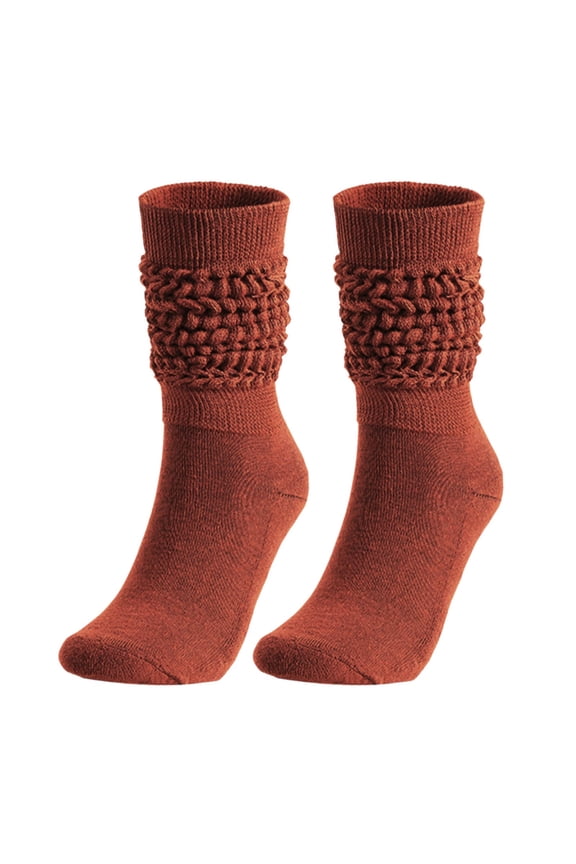 , Slouch Socks for Women, Cotton Knit Scrunch Boot Socks, Knee High Stacked Slouchy Solid Color Long Socks, Retro Chunky Ruched Design, for Winter, Fall, Daily Wear, 1 Pair Coffee One size
