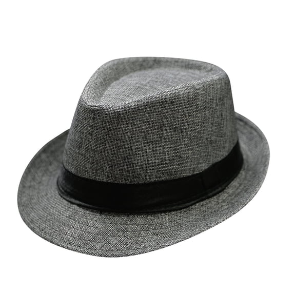 Ltpwer Straw-Like Fedora Hat with Black Band,Ribbon Trimmed Trilby,Short Brim Summer Hat,Solid Color Accessory for Beach Parties,Trips,Weddings,Festival Outfits,Weekend Getaways Dark Gray One size