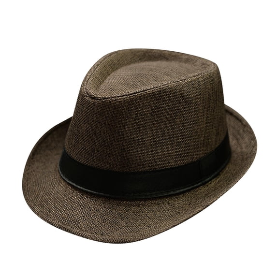 Ltpwer Straw-Like Fedora Hat with Black Band,Ribbon Trimmed Trilby,Short Brim Summer Hat,Solid Color Accessory for Beach Parties,Trips,Weddings,Festival Outfits,Weekend Getaways Coffee One size