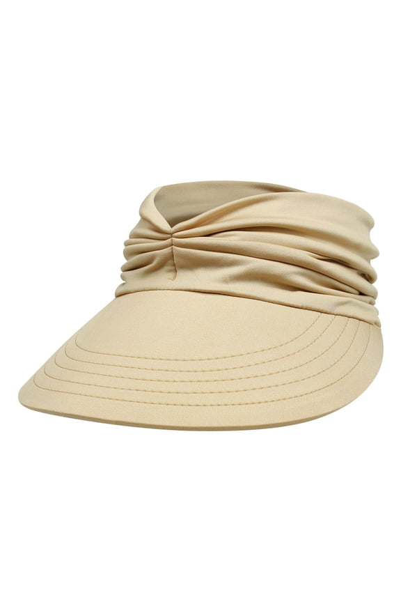 Sun Visor Hat for Women,Ponytail Visor Hat,Ruched Knotted Open-Top Caps with Wide Brim,Adjustable Summer Sport Headband,Ideal for Running,Hiking,Beach & Outdoor Activities Beige One size