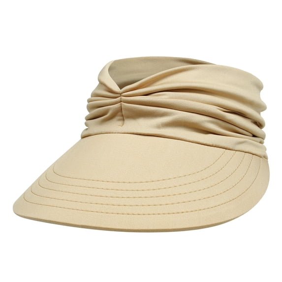 Ltpwer Sun Visor Hat for Women,Ponytail Visor Hat,Ruched Knotted Open-Top Caps with Wide Brim,Adjustable Summer Sport Headband,Ideal for Running,Hiking,Beach & Outdoor Activities Beige One size