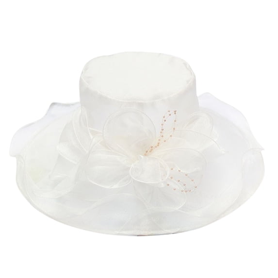 Ltpwer Tea Party Hat for Women,Church 1920s Hats for Ladies,Organza Floral Wide Brim Sun Hat,Elegant Perfect for Weddings,Derby,Church Events & Special Occasions White One Size