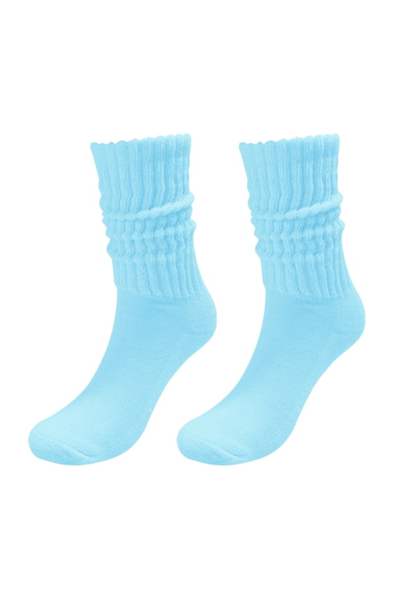 Thick Ribbed Multipairs Cotton Slouchy Crew Socks for Women Retro Stackable Solid Color Mid Calf Scrunch Socks Tube 80s Retro Slouchy Socks for Streetwear Sneakers and Outfits Blue One Size