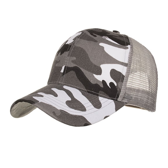 Ltpwer Trucker Hat for Men Women Camo Print Front Panel,Breathable Mesh Back Baseball Cap,Adjustable Snapback Classic Curved Brim Cap,UV Protecation Outdoor Sun Hat for Fishing Hiking Grey One Size