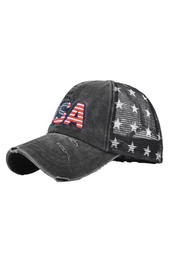 USA Embroidered Trucker Hat,Baseball Cap with Distressed Washed Mesh BackStar Print,Adjustable Patriotic Style for Independence Day,Casual Outfits,Road Trips & Street Fashion Black One Size