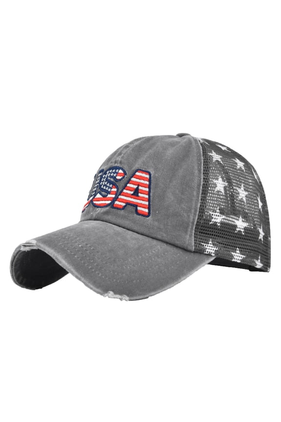 USA Embroidered Trucker Hat,Baseball Cap with Distressed Washed Mesh BackStar Print,Adjustable Patriotic Style for Independence Day,Casual Outfits,Road Trips & Street Fashion Grey One Size