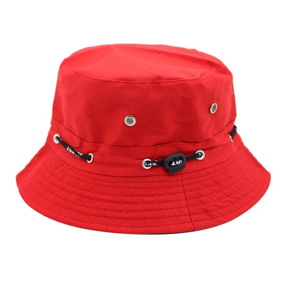 Ltpwer Unisex Solid Color Cotton Bucket Hat Adjustable Drawstring Cap Quick Dry Multi-Color Option Foldable Packable UV Protection Sun Cap for Hiking Fishing Camping Travel Beach Red One Size