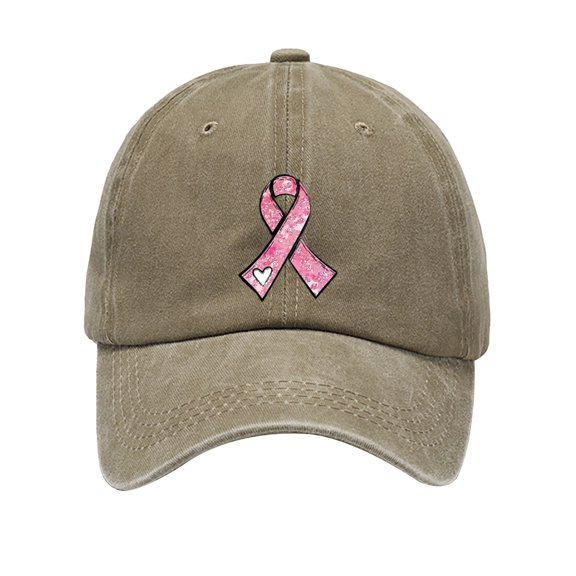 Ltpwer Washed Cotton Baseball Cap with Pink Ribbon Embroidery for men women Unisex Adjustable Wide Brim Sun Protection Hat for Golf Hiking Beach Travel Outdoor Sports Gift for Family Friends Grey A