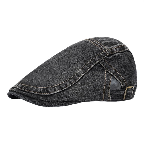 Ltpwer Washed Denim Ivy Cap for Men Women,Adjustable Back Buckle,Cotton Stitched Seams Flat Cap,Distressed Duckbill Hat for Jeans Matching,Weekend Trips,Outdoor Walks,Retro Fashion Dark Gray One size