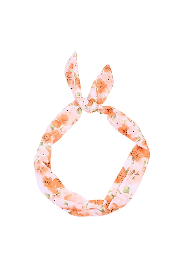 Wire Headbands for Women Broken Flower Printed Bunny Rabbit Ear Ribbon Hairband,Soft Wire Twist Bow Wired Head Wrap,Makeup Washing Face Hair Band,Gift for Women Teen Girls Orange One Size