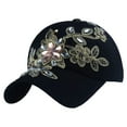 thumbnail image 1 of Ltpwer Women Embroidered Baseball Cap Vintage Floral Shiny Rhinestone Embellished Flower Dad Hat Adjustable Washed Bling Denim Snapback Cap Leisure Distressed Sun Hat Black One Size, 1 of 4