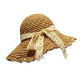 thumbnail image 1 of Ltpwer Women Straw Sun Hat Big Brimmed Beach Hat Lace Bow Grass Woven Hand Crochet Hollow Out Breathable Foldable Bucket Hats UPF 50+ Summer Beach Hats Boho Vacation Hats, 1 of 4
