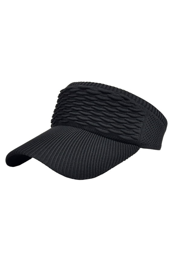 Women's Knit Ruched Sun Visor Hat,Textured Headband Topless Cap,Mesh Back High Ponytail Compatible,UV Protection Summer Hat for Beach,Poolside Lounging,Trips,Outdoor Picnics Black One size