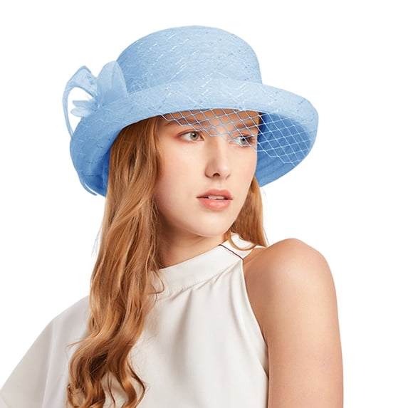 Ltpwer Women's Organza Derby Hat,Fascinator Church Hat,Summer Cloche Veiled Sun Hat,Mesh Net Bowler Caps with Face Veil,UV Protection Fashion Hat for Wedding,Tea Party Outdoor Hat
