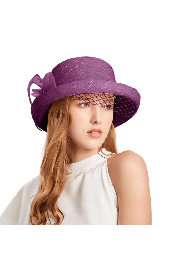 Women's Organza Derby Hat,Fascinator Church Hat,Summer Cloche Veiled Sun Hat,Mesh Net Bowler Caps with Face Veil,UV Protection Fashion Hat for Wedding,Tea Party Outdoor Hat