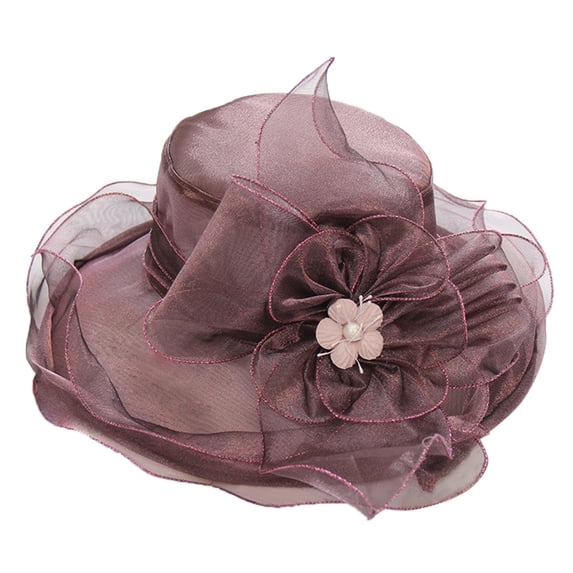 Ltpwer Women's Organza Derby Hat Sheer Wide Brim Sun Hat Solid Color Tiered Layer Floral Decorated Church Hat Foldable Packable Formal Party Hat for Coffee Date Photoshoot Versatile Grey One Size