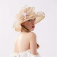 thumbnail image 1 of Ltpwer Women's Organza Derby Hat Sheer Wide Brim Sun Hat Solid Color Tiered Layer Floral Decorated Church Hat Foldable Packable Formal Party Hat for Coffee Date Photoshoot Versatile Khaki One Size, 1 of 2