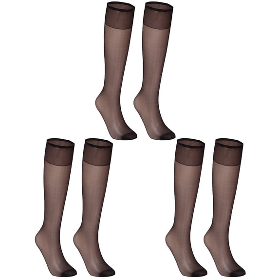 Ltpwer Women's Sheer Knee High Stockings Packs,Stretchy Stay Up Hosiery,Thin Nylon Socks with Reinforced Toe,Comfort Sheer Trouser Socks for Daily Office Business Outfits Black One Size 5Pcs