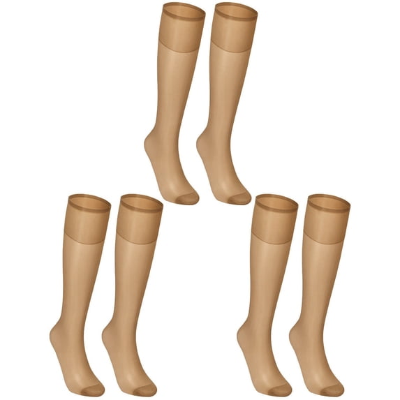 Ltpwer Women's Sheer Knee High Stockings Packs,Thin Nylon Socks with Reinforced Toe,Stretchy Stay Up Hosiery,Comfort Sheer Trouser Socks for Daily Office Business Outfits Khaki One Size 4Pcs