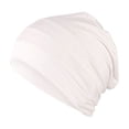 thumbnail image 1 of Ltpwer Women's Solid Color Cotton Stretch Turban Hat Chemo Headwear Soft Multi-Color Option Beanie for Hair Loss Muslim Hijab Daily Wear Sleep Use Cancer Patient Head Covering White One Size, 1 of 3
