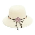 thumbnail image 1 of Ltpwer Women's Straw Sun Hat Summer,Textured Knit Weave Cloche Bucket Hat,Handmade Fabric Flower Bead Tassel Decor Wide Brim Cap,UPF50+ Foldable Beach Tea Party Outdoor Protection Hat White One Size, 1 of 1