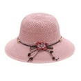 thumbnail image 1 of Ltpwer Women's Straw Sun Hat Summer,Textured Knit Weave Cloche Bucket Hat,Handmade Fabric Flower Bead Tassel Decor Wide Brim Cap,UPF50+ Foldable Beach Tea Party Outdoor Sun Protection Hat Purple, 1 of 1