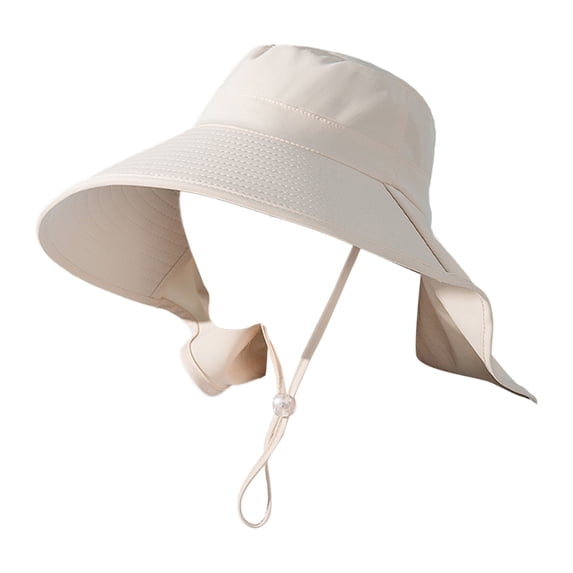 Ltpwer Women's Sun Hat Wide Brim Rollable UV Protection Headwear,Built-In Ponytail Hole Detachable Neck Flap Waterproof Summer Cap,Adjustable Anti-Slip Chin Strap Beach Hat Beige One Size