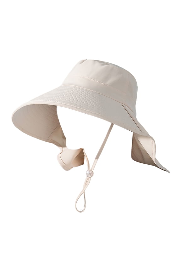 Women's Sun Hat Wide Brim Rollable UV Protection Headwear,Built-In Ponytail Hole Detachable Neck Flap Waterproof Summer Cap,Adjustable Anti-Slip Chin Strap Beach Hat Beige One Size
