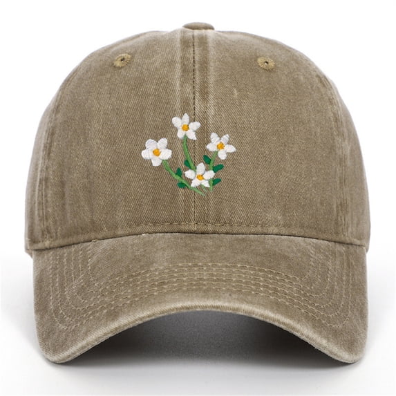 Ltpwer Women's Washed Cotton Baseball Cap,Embroidered Daisy Flower Adjustable Dad Hat,Vintage Casual Style,Multi-Color for Everyday Wear,Spring Outfits,Gardening & Outdoor Activities Khaki One Size