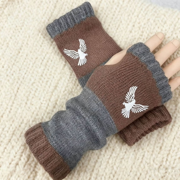 Ltpwer Womens Fingerless Gloves Bird Embroidered Wrist Warmer Gloves ...