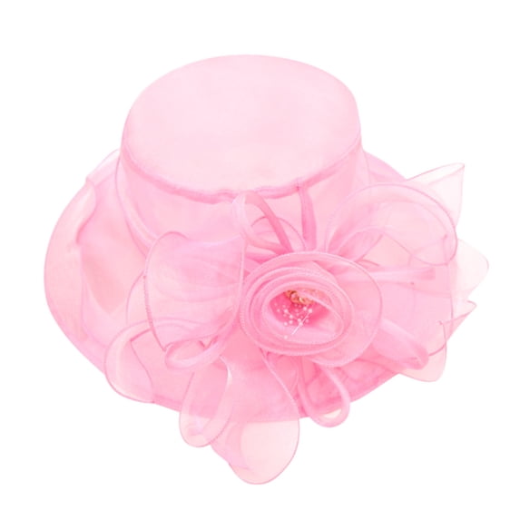 Ltpwer Womens Organza Derby Hat With Pearl Rhinestone Flower Detail Wide Brim Tea Party Wedding Fascinator Hat Vintage Style Cocktail Bridal Shower Church Hat for Special Occasions Hot Pinkone Size