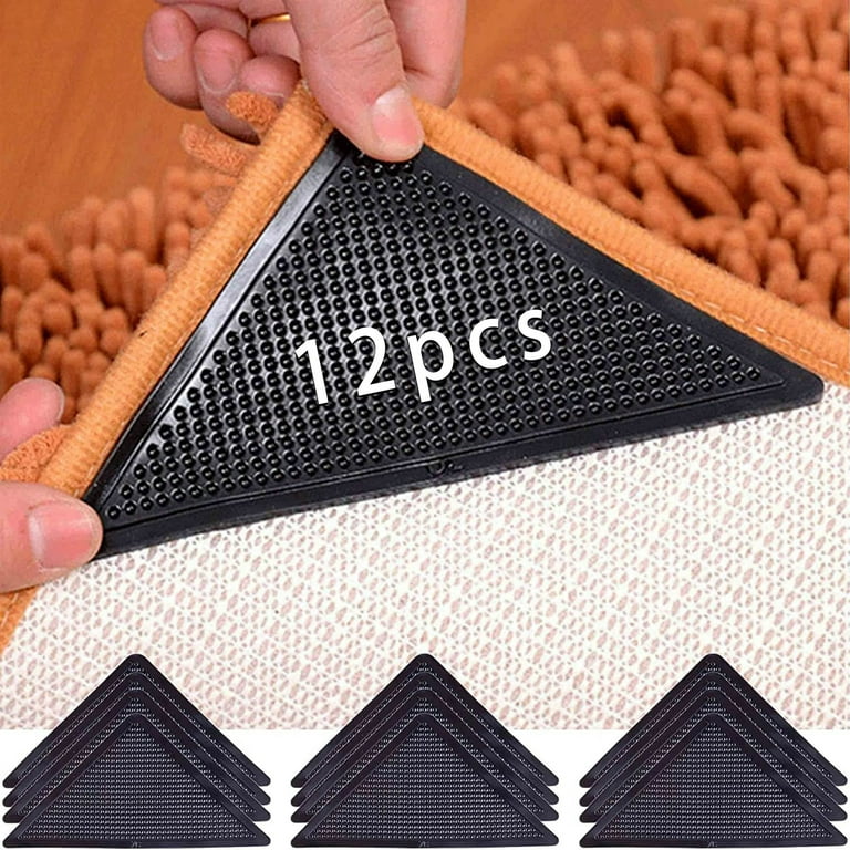 Rug Gripper, 10 PCS Non Slip Rug Pad for Hardwood Floors and Tile, Non Skid  Reusable Rug Corner Grippers & Make Corner Flat (Black) 