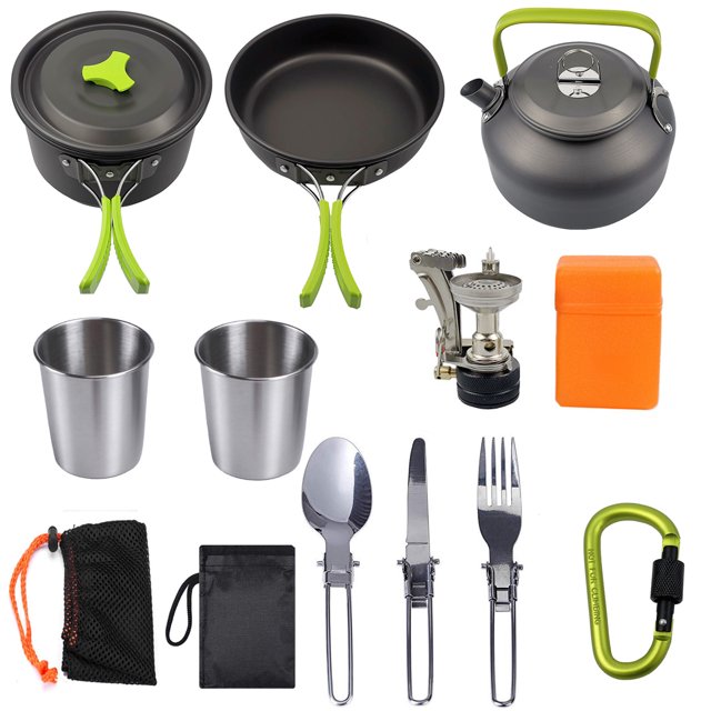 Ltrototea 12 pcs Camping Cookware Kit,Outdoor Non Stick Folding Camping