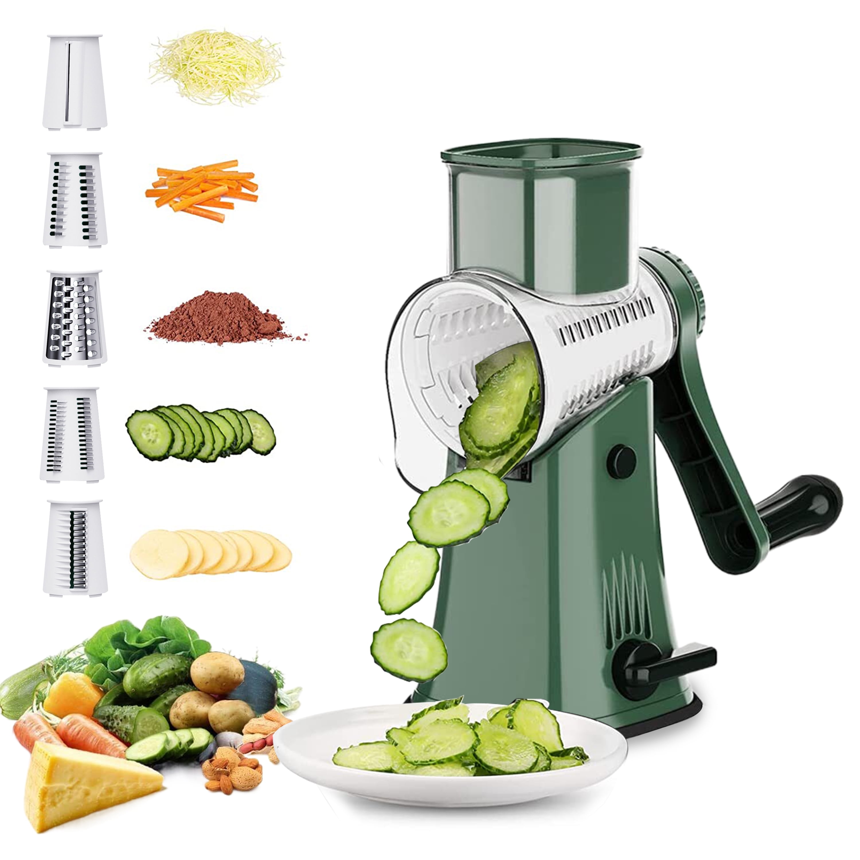 Ltrototea 5 in 1 Rotary Cheese Grater with Handle& 5 Stainless Steel