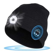 Ltrototea Bluetooth Beanie Hat with Light Upgraded Musical Knitted Cap with Headphone and Built-in Stereo Speakers & Mic, LED Hat for Running Hiking, Unisex Christmas Gifts for Men Women Teens, Black