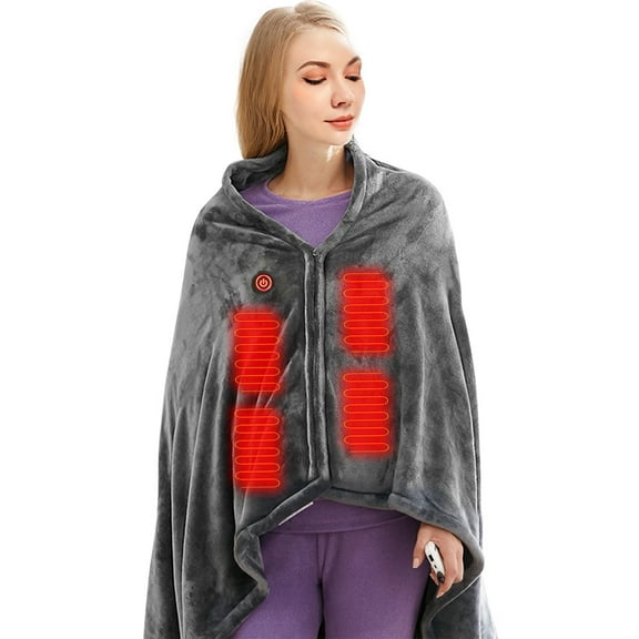 Ltrototea Electric Heated Blanket Shawl with Carbon Fiber Fast Heating Throw No Radiation, Grey