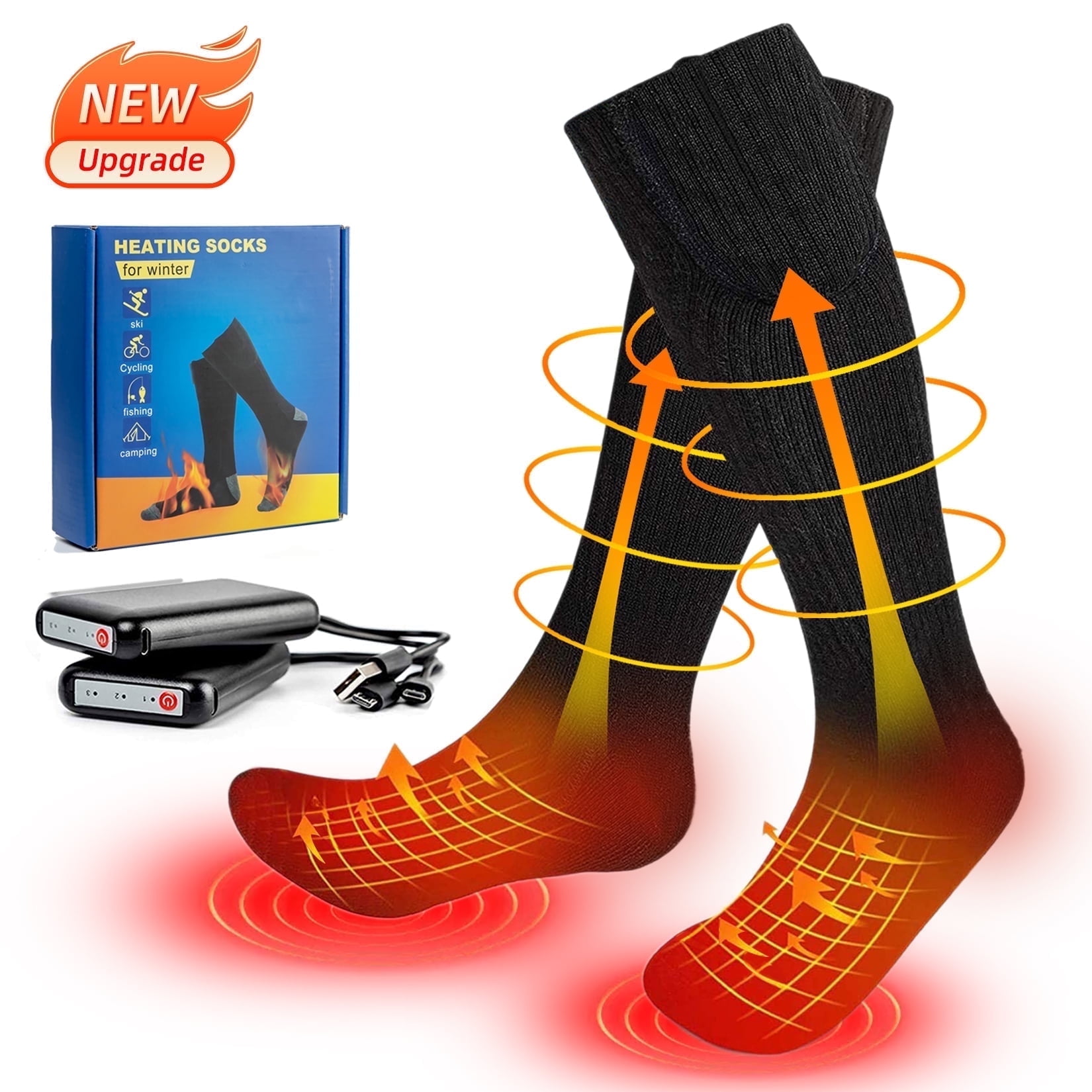 Heated Socks-Battery Powered 4000mAh Rechargeable Electric Socks for Men & Women - Warm Winter Thermals with 3 Heat Settings for Skiing, Hiking, Camping, and Hunting