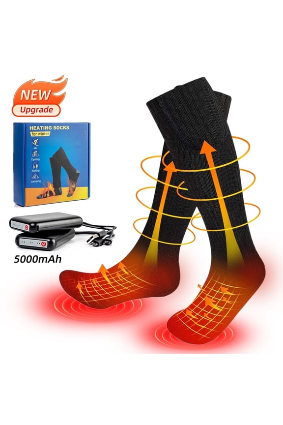 Heated Socks-Battery Powered 5000mAh Rechargeable Electric Socks for Men & Women - Warm Winter Thermals with 3 Heat Settings for Skiing, Hiking, Camping, and Hunting