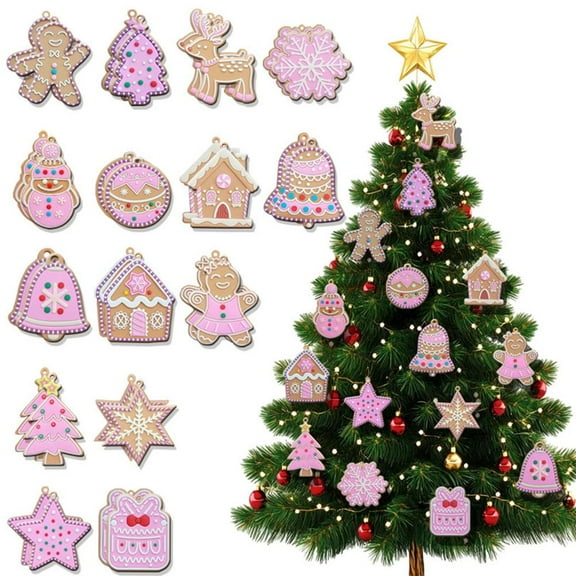 Lttoisl 15-Piece Pastel Christmas Ornament Set, 2.9 Inch Candy-Themed Wooden Decor, Sweet Whimsical Touch for Holiday Tree and Garland