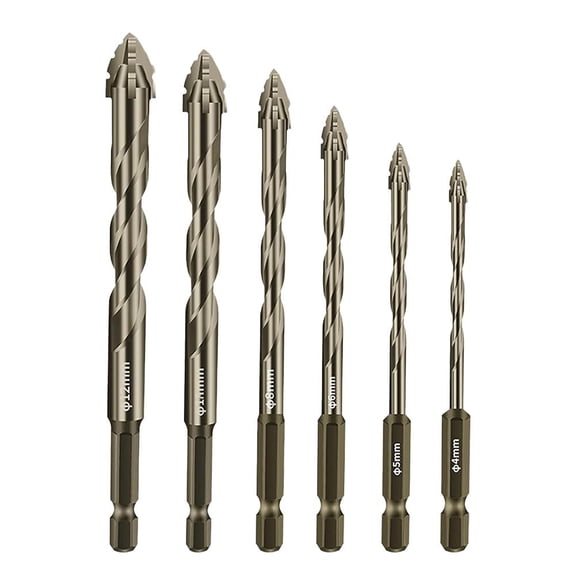 Lttoisl® 4/6 Pcs Four-Flute Sawtooth Eccentric Drill Bit, Four Edge Serrated Eccentric Drill Bit, High Hardness Skewed Head Eccentric Drill Bits, Masonry Drill Bits for Brick/Tile/Glass/Cement W3D2