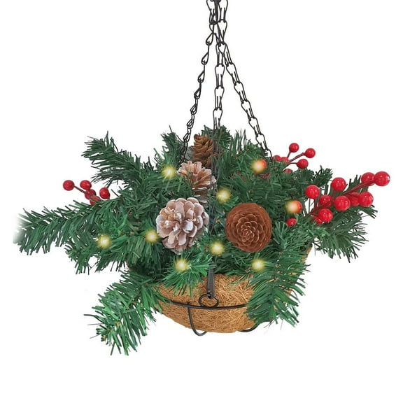 Lttoisl Christmas Hanging Basket Decor, 2-Piece Set with Battery-Powered Twinkling Lights, Festive Indoor and Outdoor Holiday Display