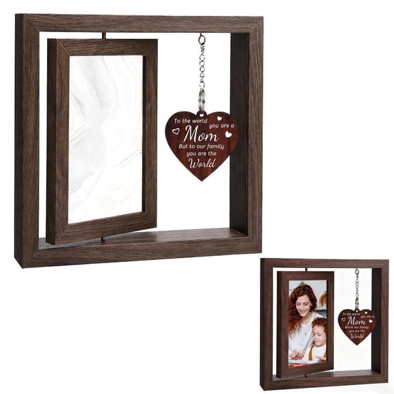 Lttoisl Double-Sided Rotating Photo Frame for Two 4x6 Pictures, 360-Degree Display for Easy Viewing, Heart Charm Gift for Mom or Family