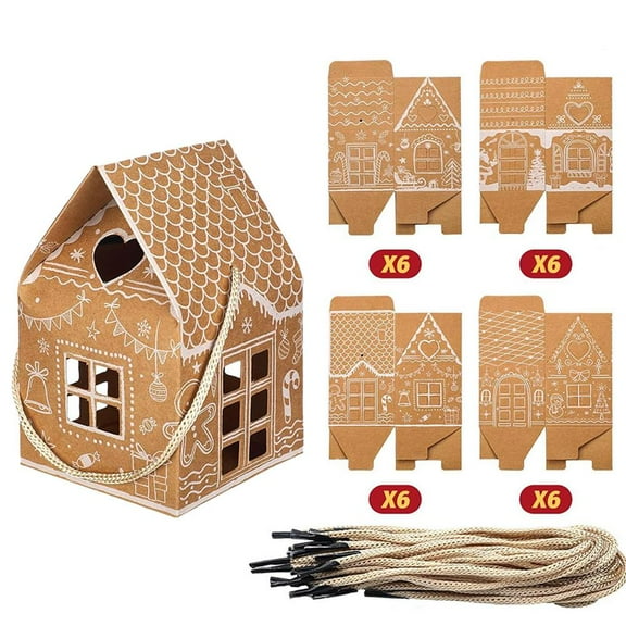 Lttoisl Gingerbread House Gift Box, 3.15x3.15x2.96 in, Sturdy Kraft Paper for Holiday Treats, Perfect for Christmas Cookies and Party Favors