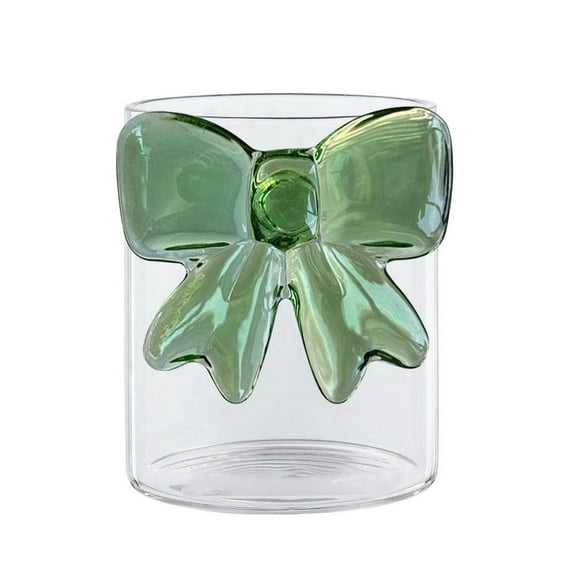 Lttoisl Glass Cup with Pink Bow, 2.73 in x 2.73 in x 3.51 in, Elegant Retro Design for Parties and Dates, Perfect for Adding a Playful Fashionable Feel to Your Drinkware