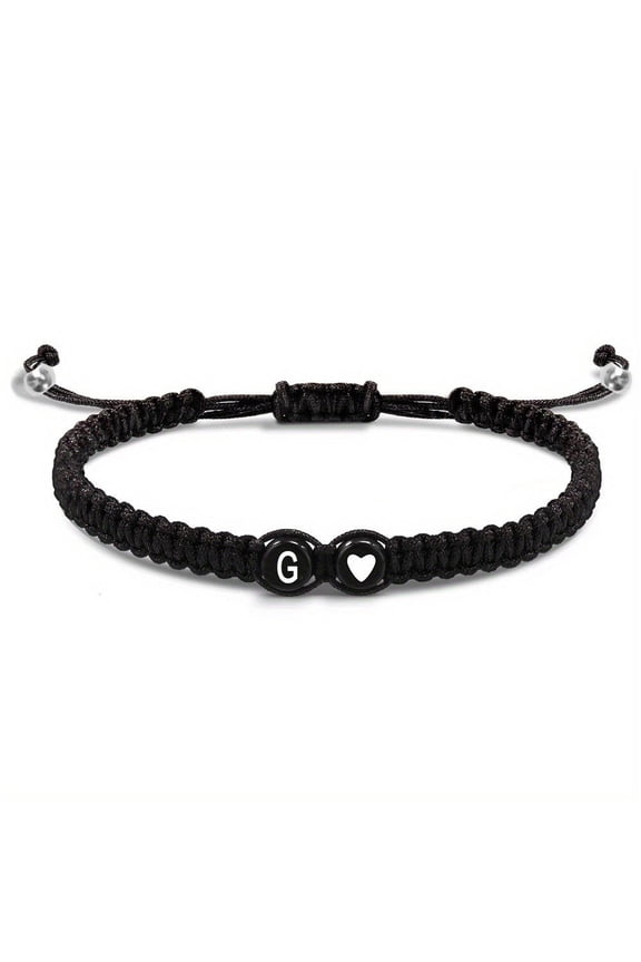 Adjustable Black Wax Rope Bracelet with 26 Initial Letters A-Z for Couples and Individuals