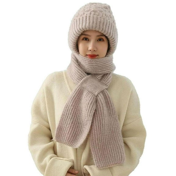 Lttoisl® Integrated Ear Protection Windproof Cap Scarf Chunky Knitting CREAMγβ S8V0