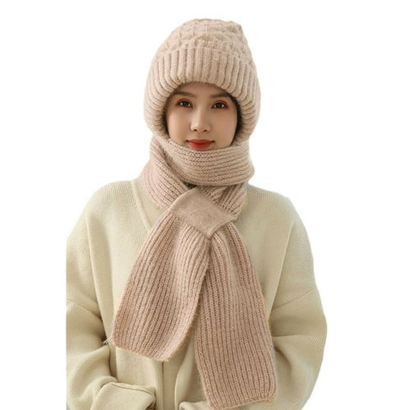 Lttoisl® Integrated Ear Protection Windproof Cap Scarf Chunky Knitting CREAMγβ W6X5