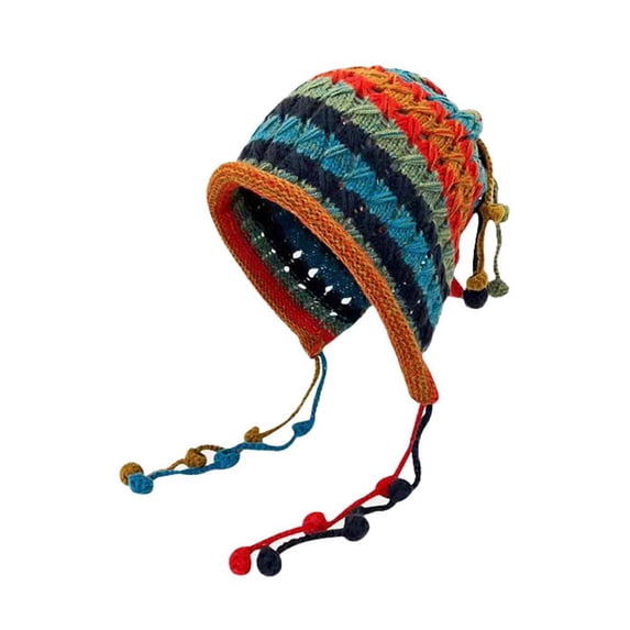 Lttoisl® Knitted Crocheted Colorful Wool Hat Crochet Cap Warm Earflap Hat Tassel Hood ■* W5F5