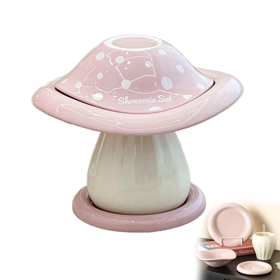 Lttoisl Mushroom Dinnerware Set, 4-Piece Ceramic Bowl Plate Cup Saucer, Whimsical Table Setting for Breakfast and Desserts